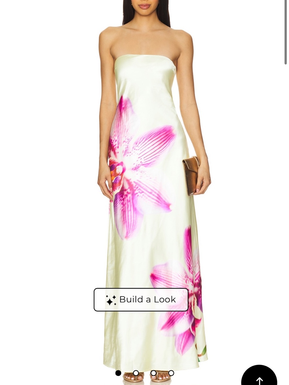 REVOLVE Strapless Satin Maxi Dress in Cream with Pink Floral Print